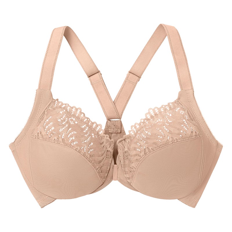Glamorise Full Figure Plus Size Front-Closure T-Back Wonderwire Bra Underwire #1246 CafÃ© - Image 3
